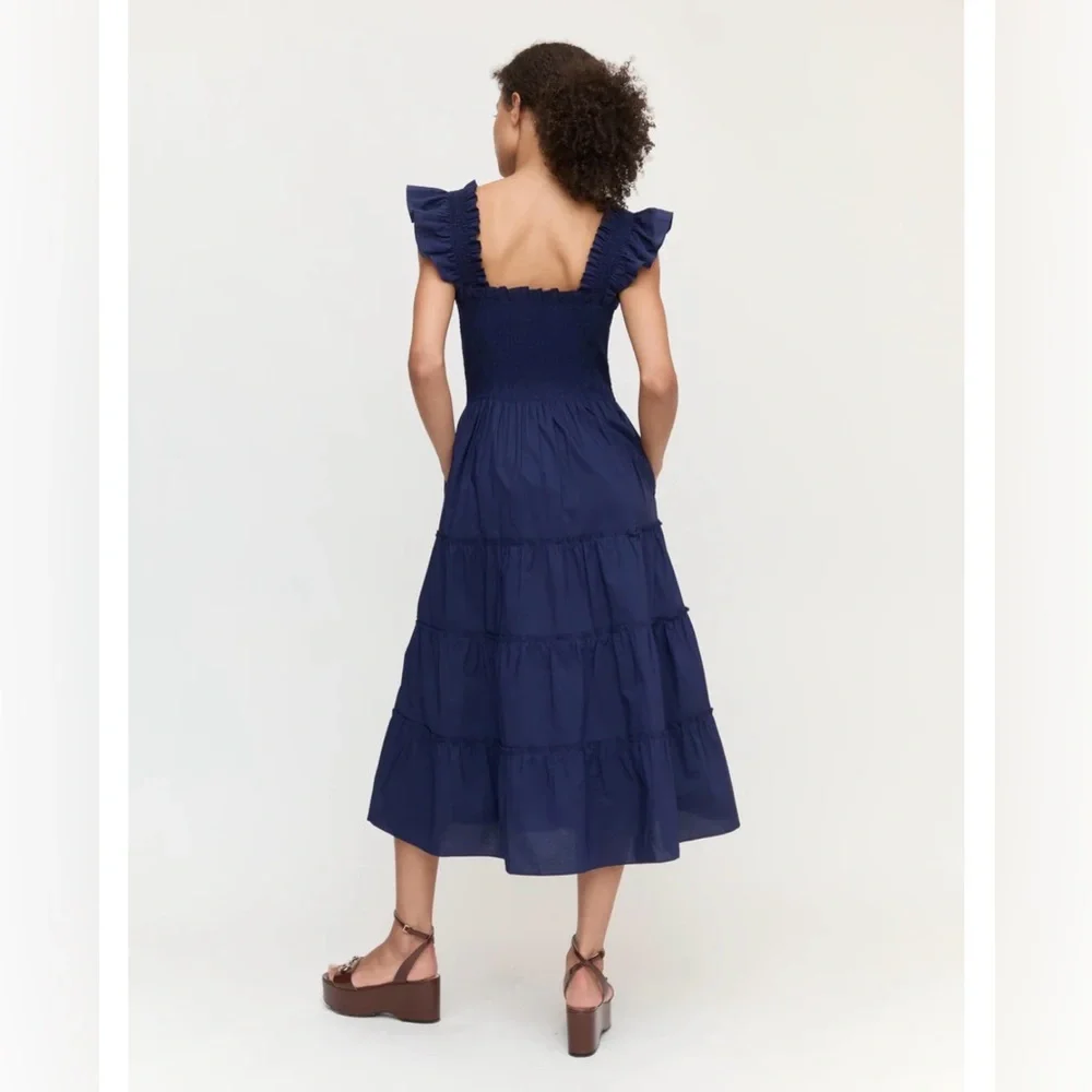 Hill House Blue Ruffled Cotton Dress Ellie Nap dress Navy Size XXL EUC cottage - Picture 4 of 12